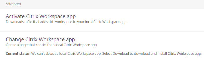 Change citrix workspace app option