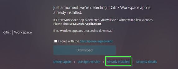 Already installed option underneath download button