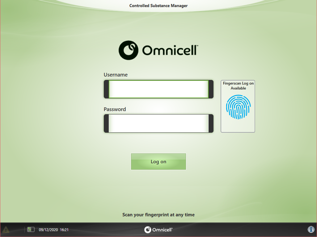 OmniCell Log-On screen