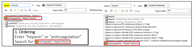 Heparin Infusion search in orders